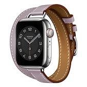 رخيصةأون عصابات Apple Watch-جولة مزدوجة متوافق مع Apple Watchband 38 مم 40 مم 41 مم 42 مم 44 مم 45 مم 49 مم مشبك معدني قابل للتعديل جلد اصطناعي استبدال حزام الساعة إلى iwatch Ultra 2 Series 9 8 7 SE 6 5 4 3 2 1