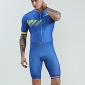 halpa Miesten vaatesarjat-BOESTALK Miesten Lyhythihainen Triathlon Tri -puku Kesä Spandex Vihreä / Keltainen Taivaan sininen Sininen Raita Tilkkutäkki Pilkku Pyörä Liikunta-asut Hengittävä Anatominen tyyli Nopea kuivuminen