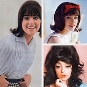 abordables Perruques historiques-perruque marron vintage années 50 60 70 avec frange cheveux synthétiques pour femme perruque de carnaval de fête