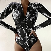 billiga Utslag-Dam &quot;Dykdräkt, Baddräkt&quot; UV Solskydd UPF50+ Snabb tork Långärmad Badkläder Baddräkt Dragkedja fram Simmning Surfing Strand Vattensport Träning Tryckt Sommar