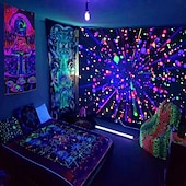 tanie Blacklight gobelin-gobelin z czarnym światłem UV reaktywny świecący w ciemności świecący neonowy psychodeliczny trippy mglisty wiszący gobelin ścienny sztuka mural do salonu sypialnia gwiazda lew