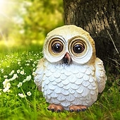 ieftine Lumini de peisaj-Statuie de bufniță cu animale solare, în aer liber, rezistentă la apă, rășină solară, bufniță, sculpturi de grădină, lumini pentru interior, decor de artă în aer liber, curte, peisaj, lumina de