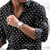 billige skjorte for menn-Herre Skjorte Sommerskjorte Hawaii skjorte Skjorte med knapper Svart Rosa Langermet Polkadotter Aftæpning utendørs Gate Knapp ned Klær Polyester Mote Fritid Pustende Bekvem