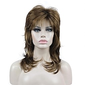 abordables Perruques Synthétiques Sans Bonnet-shaggy couches perruque longueur d&#039;épaule femmes perruque avec une frange de cheveux perruque de cheveux synthétiques de qualité supérieure pour les femmes
