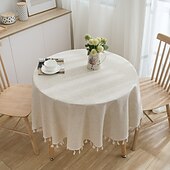 cheap Tablecloth-Round Tablecloth,Stain Resistance Cotton Linen Table Cloth,Table Cover for Kitchen Dining Table, Buffet Parties and ​Camping