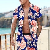 economico Set di camicie stampate da uomo-Per uomo Floreale Set di camicie Set Camicia Camicia hawaiana estiva Camicia Aloha Manica Corta Collo ripiegato Moda Hawaiano Casual All'aperto Vacanza Casuale Stampa 3D Bottonato Estate Primavera