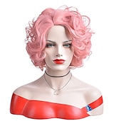voordelige Feestpruiken-Kort Groen Groot Krullend Golvend Gelaagd Perücken voor Vrouwen Cosplay Feest Synthetisch Vezelhaar Perücken Halloween Perücken St.Patrick&#039;s Day Perücken