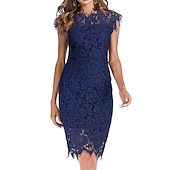 cheap Cocktail Dress-Women&#039;s Midi Dress Lace Dress Party Dress Bodycon Sheath Dress Elegant Stylish Work Party Work Going out Regular Fit Pure Color Sleeveless Crew Neck Wine Red Dark Blue Summer Spring