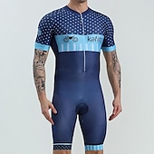 halpa Miesten vaatesarjat-BOESTALK Miesten Lyhythihainen Triathlon Tri -puku Kesä Spandex Vihreä / Keltainen Taivaan sininen Sininen Raita Tilkkutäkki Pilkku Pyörä Liikunta-asut Hengittävä Anatominen tyyli Nopea kuivuminen