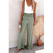 cheap Plain Cotton Linen Pant-Women&#039;s Wide Leg Cotton Linen Pants Baggy Pants Vacation Solid Full Length Mid Waist Elastic Waist Wide Leg Baggy Comfort Micro-elastic Casual Holiday Black White Wine Green Summer Spring Regular Fit