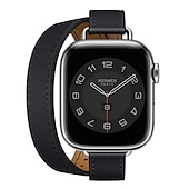 رخيصةأون عصابات Apple Watch-جولة مزدوجة متوافق مع Apple Watchband 38 مم 40 مم 41 مم 42 مم 44 مم 45 مم 49 مم مشبك معدني قابل للتعديل جلد اصطناعي استبدال حزام الساعة إلى iwatch Ultra 2 Series 9 8 7 SE 6 5 4 3 2 1
