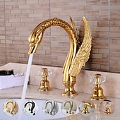 preiswerte Mehrere Löcher-weit verbreitete waschtischmischbatterie, 2 griff 3 löcher waschtischarmaturen schwan edle luxus goldene und ölgeriebene bronze badarmaturen