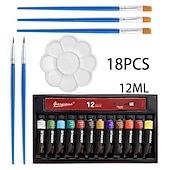 cheap Painting, Drawing &amp; Art Supplies-cross-border acrylic paint 18-piece set 12 ml 12-color spikes flat peak brush palette diy painting tools