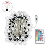 cheap Plug String Lights-10M 60LED Wishing Ball String Lights 16-Color Full-Color Changing Light Bulb with Remote Control Timing Dimmable Christmas Fantasy Holiday Party Courtyard Garden Decoration USB EU US UK Plug 1 Set