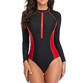 cheap Rash Guards-Women&#039;s Rash Guard One Piece Swimsuit UV Sun Protection UPF50+ Breathable Long Sleeve Bodysuit Bathing Suit Front Zip Swimming Surfing Beach Water Sports Patchwork Autumn / Fall Spring Summer