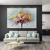 cheap Floral/Botanical Paintings-Handmade Oil Painting CanvasWall Art Decoration Abstract Knife Painting Landscape Tree For Home Decor Rolled Frameless Unstretched Painting