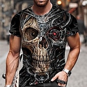 billiga skalle &amp; ben-Herr Unisex Dödskalle Grafiska tryck T-shirt halloween skjorta Kortärmad T-shirt 3D-tryck Rund hals Skjorta Sport Designer Ledigt Utomhus Gata Dagligen Svart Rubinrött Blå Sommar Kläder S M L XL XXL