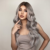 economico Parrucche trendy sintetiche-parrucche sintetiche lunghe nere per le donne parrucca ondulata di capelli naturali con frangia parrucca di capelli neri resistente al calore cosplay 26 pollici parrucche per feste di natale