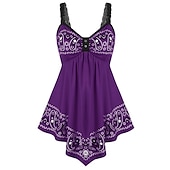 ieftine Bluze &amp; Camisole Damă-Top de damă plus size de vară fără mâneci stil floral de stradă de tip V lung pentru uz zilnic întoarcerea la școală ieșiri cu dantelă strâns fără spate negru alb roșu albastru mov vară primăvară