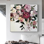 お買い得  花/植物画-ハング塗装油絵 手描きの 方形 静物画 花柄 / 植物の 近代の 内枠を含めます