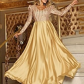 abordables Robes de fête-Robe de soirée formelle scintillante en forme de A, rouge et vert, col en V, manches longues, traîne avec paillettes 2025