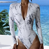billiga Utslag-Dam &quot;Dykdräkt, Baddräkt&quot; UV Solskydd UPF50+ Snabb tork Långärmad Badkläder Baddräkt Dragkedja fram Simmning Surfing Strand Vattensport Träning Tryckt Sommar