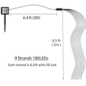 abordables Guirlandes solaires-luciole solaire bouquet lumières de jardin extérieur cascade guirlande lumineuse 2m 180leds avec 8 modes clignotants pour patio décoration de fête de mariage arbre de noël el 5mm blanc chaud blanc