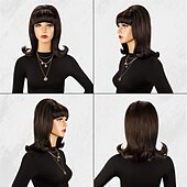 abordables Perruques historiques-perruque marron vintage années 50 60 70 avec frange cheveux synthétiques pour femme perruque de carnaval de fête