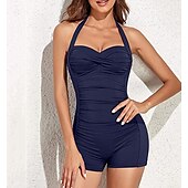 abordables Maillots de bain une pièce-Femme Normal Maillots de Bain Une pièce Monokini Maillot de bain Licou Contrôle du Ventre Dos ouvert Imprimé Vacances Mode Arbres / Feuilles Couleur monochrome A Bretelles Sans Manches Maillots de
