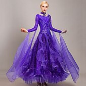 voordelige Ballroom danskleding-Ballroomdansen Kleding Borduurwerk Appliqués Kristallen / Bergkristallen Dames Opleiding Prestatie Lange mouw Organza Synthetische zijde