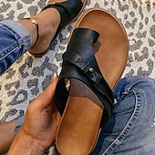 billiga Avslappnade sandaler-slip-on-sandaler i svart konstläder för kvinnor – avslappnade sommarsandaler med korsbandsdesign för komfort och stil