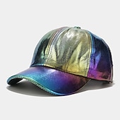 olcso Baseball sapkák-redőzött pu baseball sapka unisex férfi nő csillogó állítható kültéri snapback sapka színes csúcsos sapka színpadi hip-hop sapka