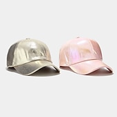 olcso Baseball sapkák-redőzött pu baseball sapka unisex férfi nő csillogó állítható kültéri snapback sapka színes csúcsos sapka színpadi hip-hop sapka