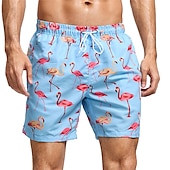 お買い得  動物と鳥-男性用 グラフィック フラミンゴ スイミングトランクス ボードショーツ スイムショーツ ミディアムウエスト ファッション ハワイアン クラシック カジュアル 日常 祝日 メッシュ裏地付き 弾性ウエスト プリント デザイナー 衣類