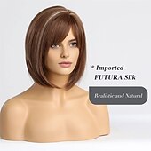 baratos peruca mais velha-bob perucas castanhas mistas para mulheres com franja