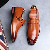 cheap Formal-Men&#039;s Brown Faux Leather Monk Strap Dress Shoes – Elegant Business &amp; Wedding Formal Footwear