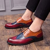 cheap Formal-Men&#039;s Oxfords Derby Shoes Formal Shoes Brogue Wingtip Shoes Walking Business British Christmas Party &amp; Evening Xmas PU Lace-up Red Blue Brown Color Block Summer Spring