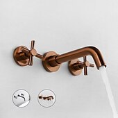 cheap Wall Mount-Brass Bathroom Sink Faucet，Wall Mount Widespread Rotatable Rose Gold Two Handles Three HolesBath Taps With Hot and Cold Water