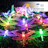 cheap Solar String Lights-Dragonfly Solar String Lights Outdoor 6.5M 30LEDs Waterproof Solar Fairy Lights 8 Modes Decorative Lights for Patio Garden Yard Fence Wedding Christmas Party Warm White RGB Multicolor
