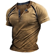 cheap Casual Henley Tee-Men&#039;s Button T Shirt T Shirt Henley Shirt Raglan T Shirt Short Sleeve Henley Summer Color Block Fashion Basic Classic Print Button-Down Street Casual Daily Red Blue Purple Top Tee for Men