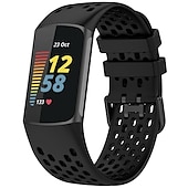 abordables Correas de reloj Fitbit-Correa de Smartwatch Compatible con Fitbit Charge 5 Silicona suave Reloj inteligente Correa Impermeable Ajustable Transpirable Correa Deportiva Reemplazo Pulsera