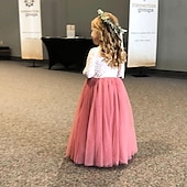 billiga Brudnäbbsklänningar-Barn flickors blommig klänning strandbröllop avslappnad tulle klänning fest rynkad mesh spets grön vit blå maxi lång ärm prinsessan söta klänningar festklänning online vanlig passform 4-13 år klänning