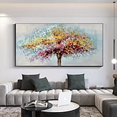 cheap Floral/Botanical Paintings-Handmade Oil Painting CanvasWall Art Decoration Abstract Knife Painting Landscape Tree For Home Decor Rolled Frameless Unstretched Painting