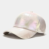 olcso Baseball sapkák-redőzött pu baseball sapka unisex férfi nő csillogó állítható kültéri snapback sapka színes csúcsos sapka színpadi hip-hop sapka
