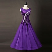 abordables Tenues de danse de salon-Danse de Salon Robe Plissé Cristaux / Stras Femme Utilisation Entraînement Sans Manches Taille moyenne Organza velvet