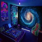 tanie Blacklight gobelin-gobelin z czarnym światłem UV reaktywny świecący w ciemności świecący neonowy psychodeliczny trippy mglisty wiszący gobelin ścienny sztuka mural do salonu sypialnia gwiazda lew