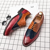 cheap Formal-Men&#039;s Oxfords Derby Shoes Formal Shoes Brogue Wingtip Shoes Walking Business British Christmas Party &amp; Evening Xmas PU Lace-up Red Blue Brown Color Block Summer Spring