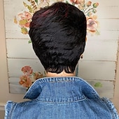 baratos Perucas capless de cabelo natural-vermelho borgonha 99j ombre cor curto ondulado bob pixie cut perucas máquina completa feita sem renda perucas de cabelo humano com franja para mulheres negras 1b99j