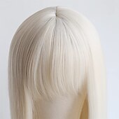 baratos Perucas Sintéticas sem Touca-Loira platinada longa reta com franja sintética sem renda peruca frontal para mulheres natural longa reta média # 60 máquina de cor feita cosplay peruca de uso diário perucas barbiecore
