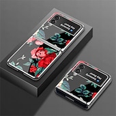 Недорогие Чехлы для Samsung-телефон Кейс для Назначение SSamsung Galaxy Z Flip 5 Z Flip 4 Z Flip 3 Кейс на заднюю панель Флип Мода Защитная пленка для объектива камеры Цветы Закаленное стекло